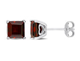 2.50 Carat (ctw) Garnet Princess-Cut Solitaire Stud Earrings in Sterling Silver